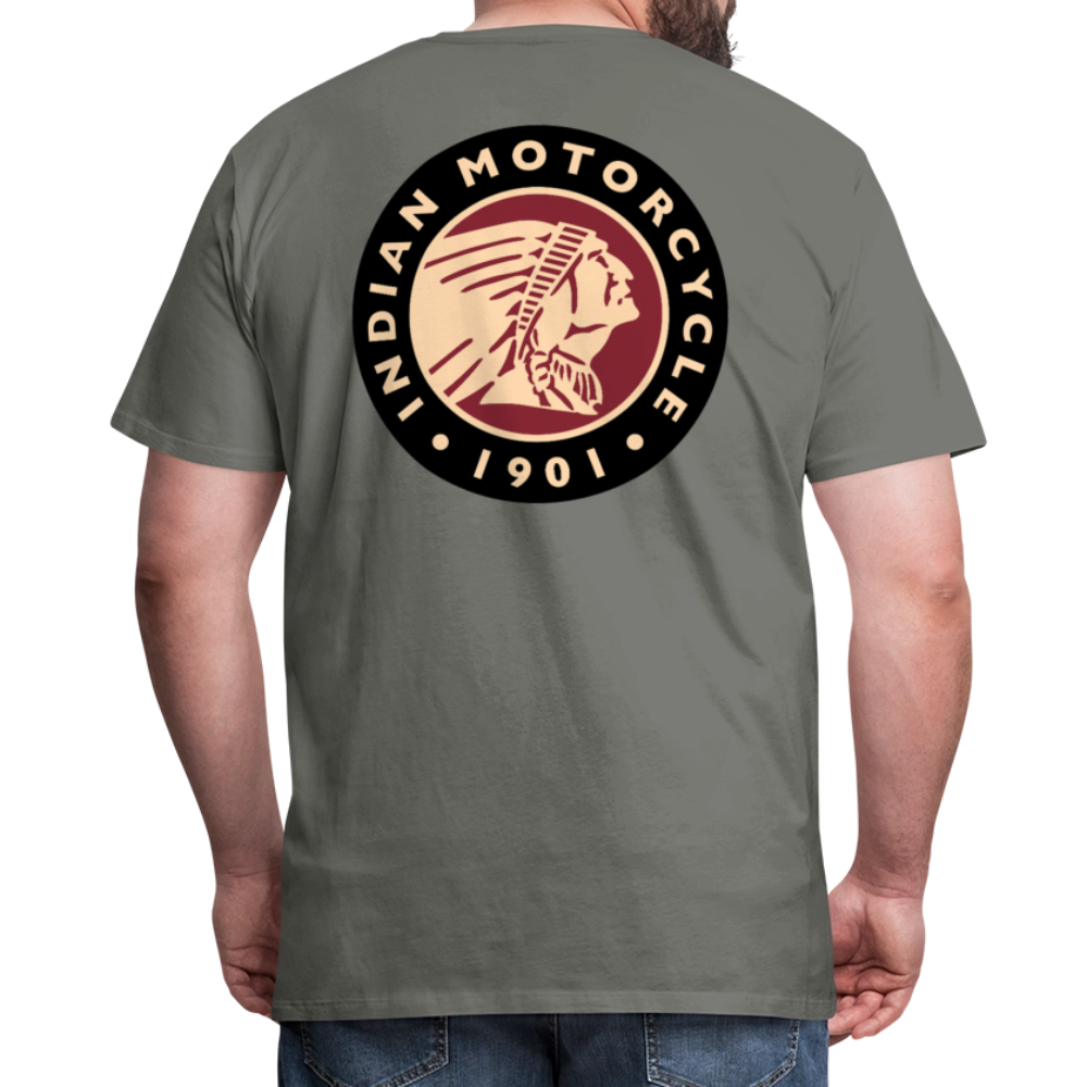 Premium Classic Indian Motorcycle Graphic Shirt - Front and Back Print - asphalt gray