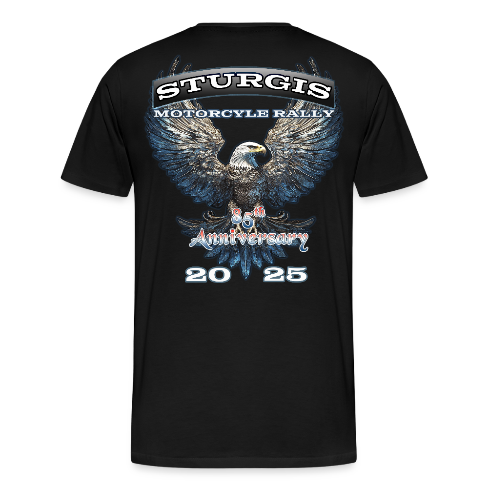 Men's Premium Sturgis Motorcycle Rally 2025 T-Shirt – 85th Anniversary Eagle Biker Tee -Front and Back Print - black