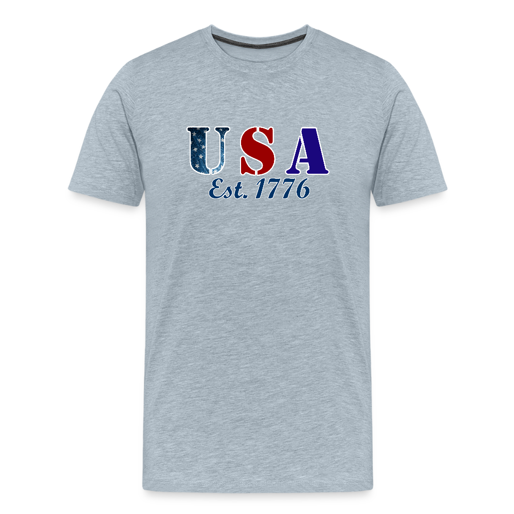 “Uncle Sam Wants YOU to Ride Free” Vintage Biker Tee – Patriotic 4th of July Graphic Shirt - Front and Back Print - heather ice blue