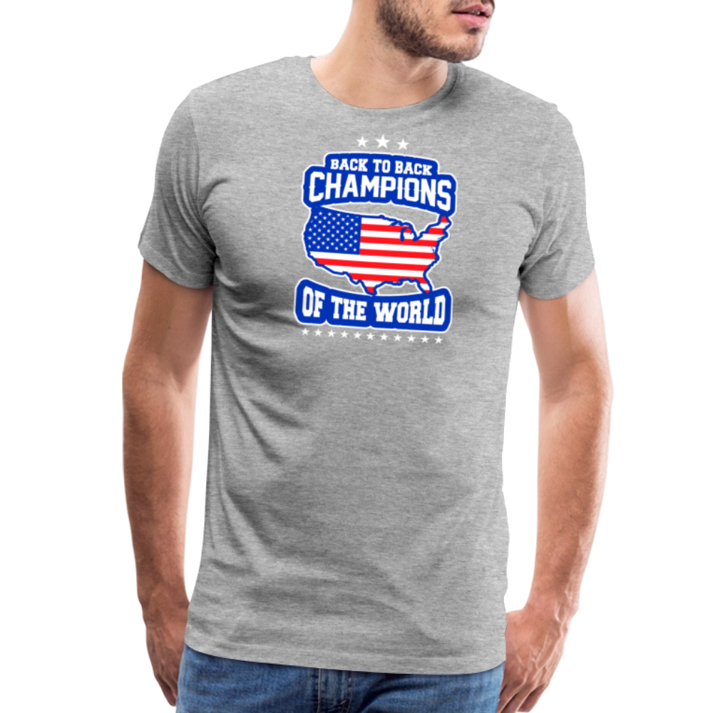 Back to Back Champions of the World by Iron Horse Threads Front Print - heather gray