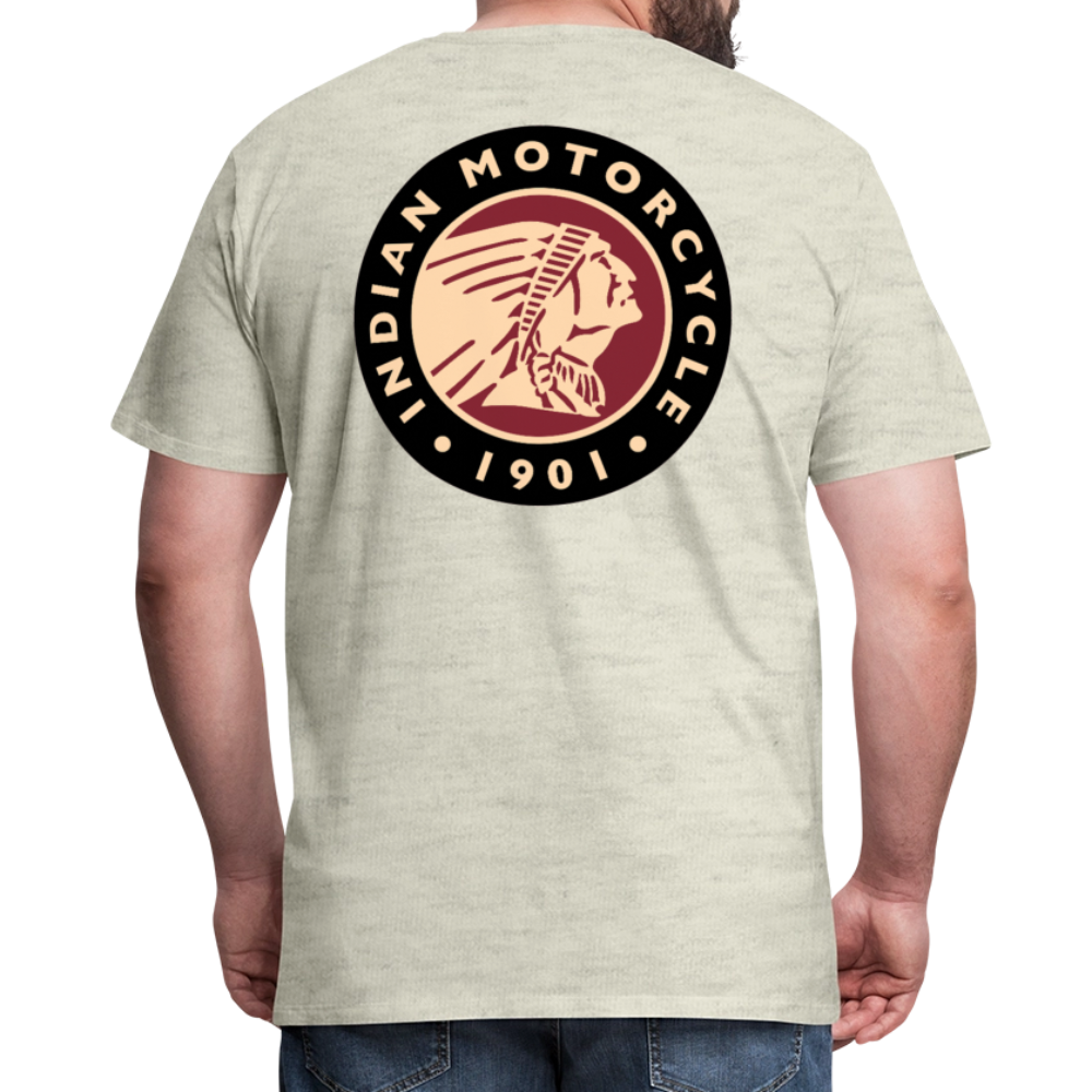 Premium Classic Indian Motorcycle Graphic Shirt - Front and Back Print - heather oatmeal