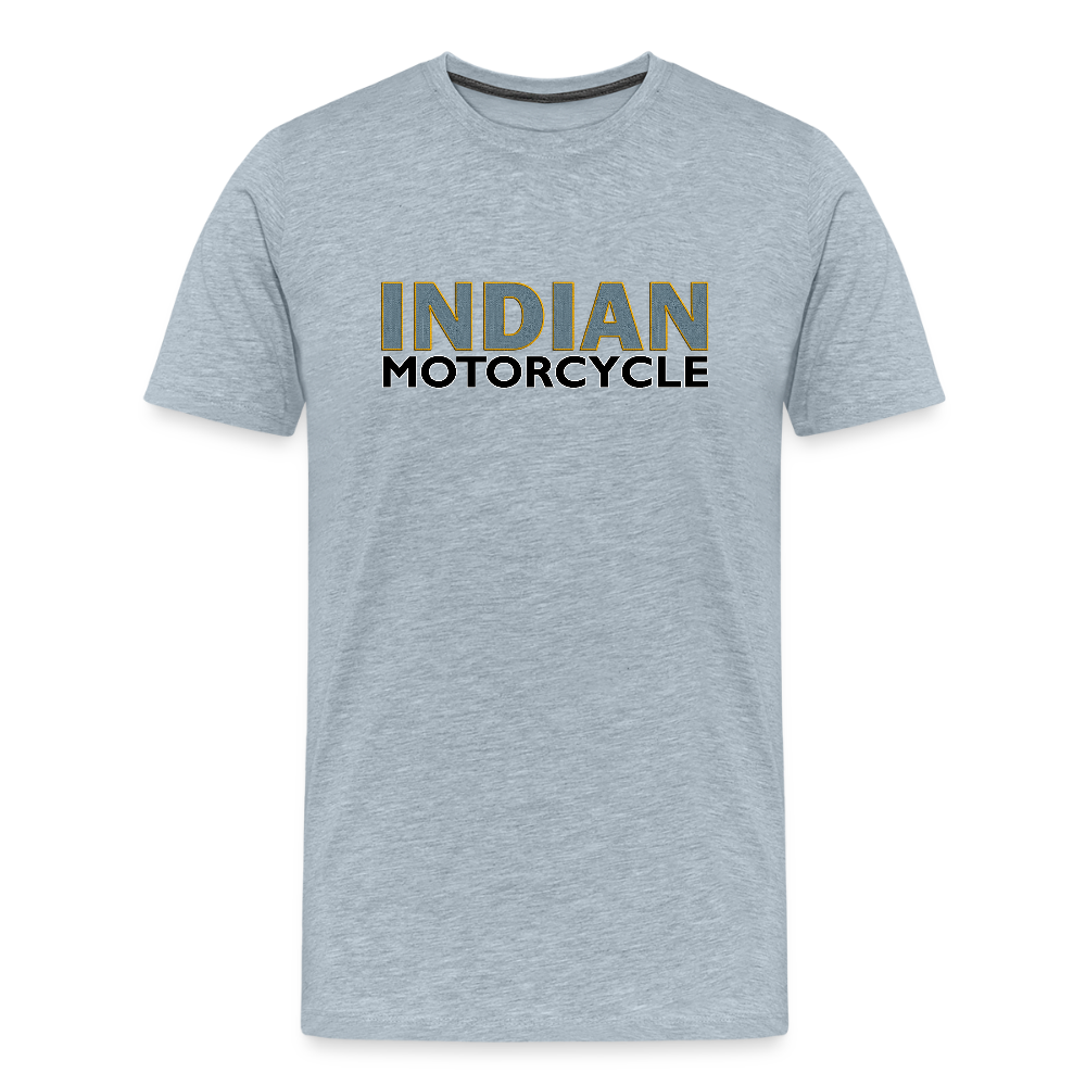 Premium Classic Indian Motorcycle Graphic Shirt - Front and Back Print - heather ice blue
