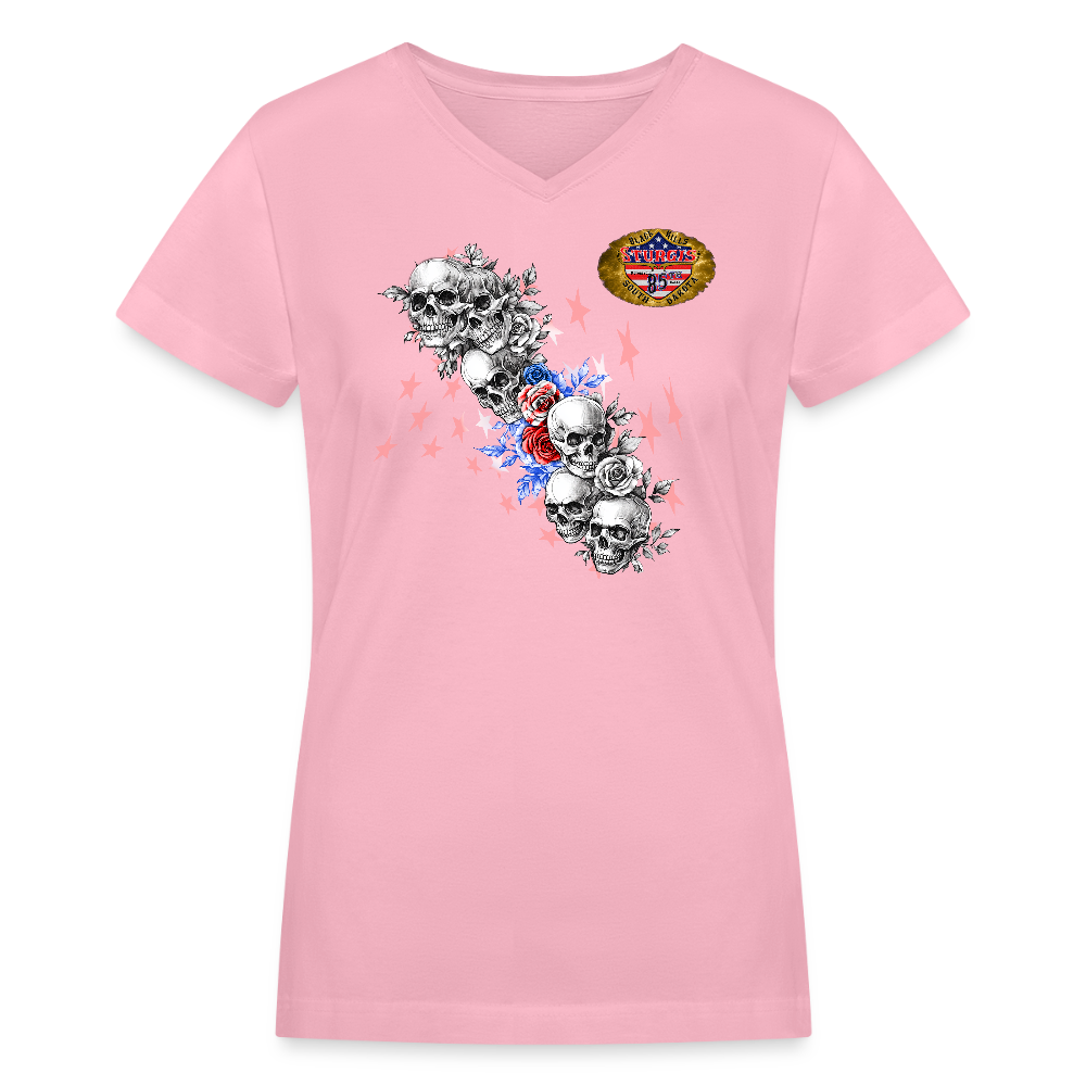 Women’s Premium 2025 Sturgis Motorcycle Rally Skulls and Roses T-Shirt - pink