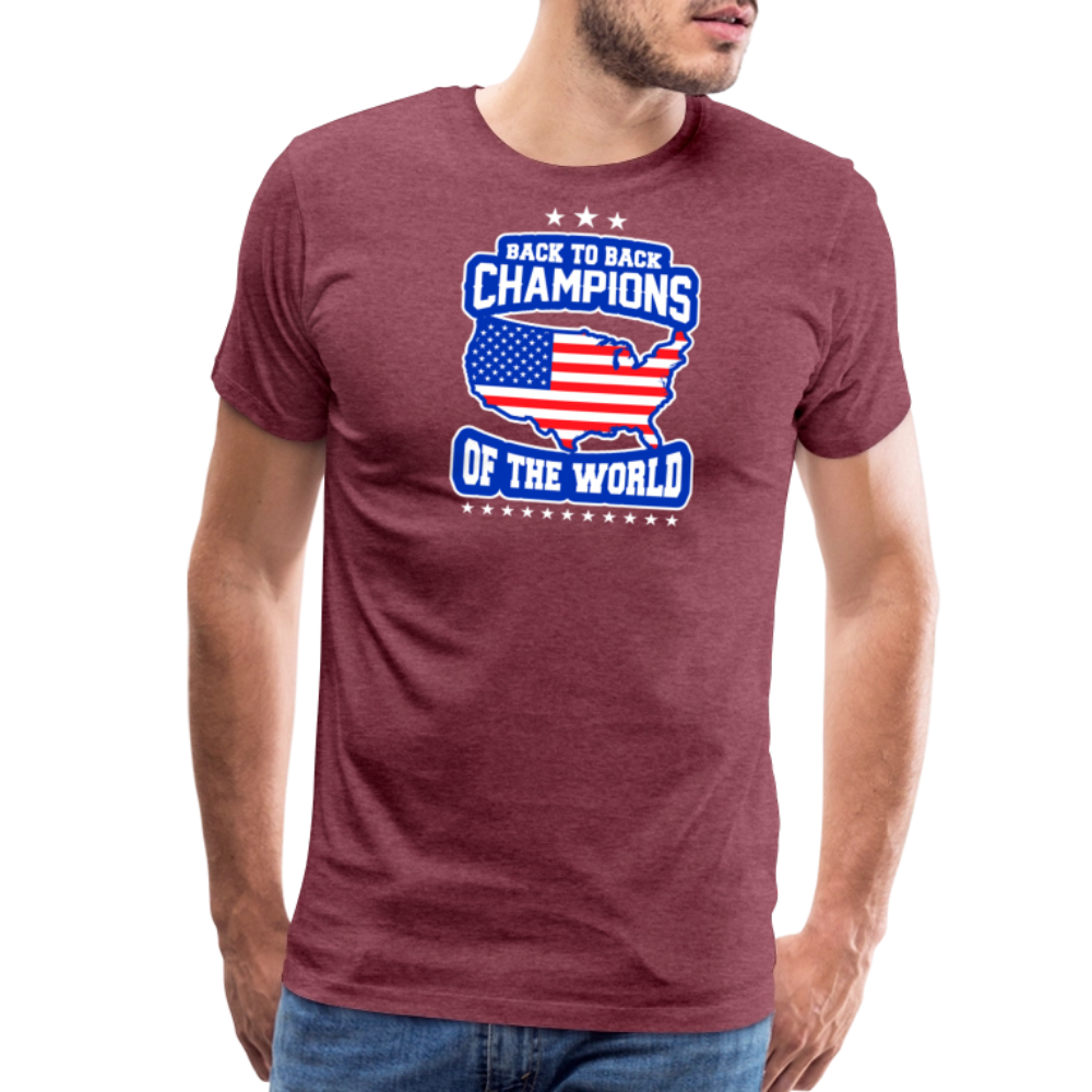 Back to Back Champions of the World by Iron Horse Threads Front Print - heather burgundy