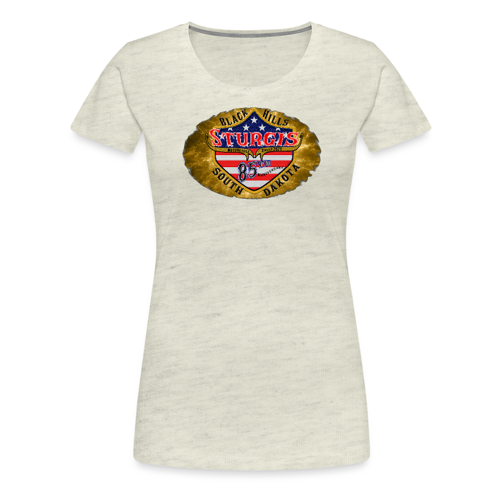 Women’s Premium 2025 Sturgis Motorcycle Rally T-Shirt- Front and Back Print - heather oatmeal