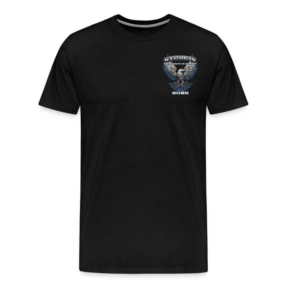 Men's Premium Sturgis Motorcycle Rally 2025 T-Shirt – 85th Anniversary Eagle Biker Tee -Front and Back Print - black