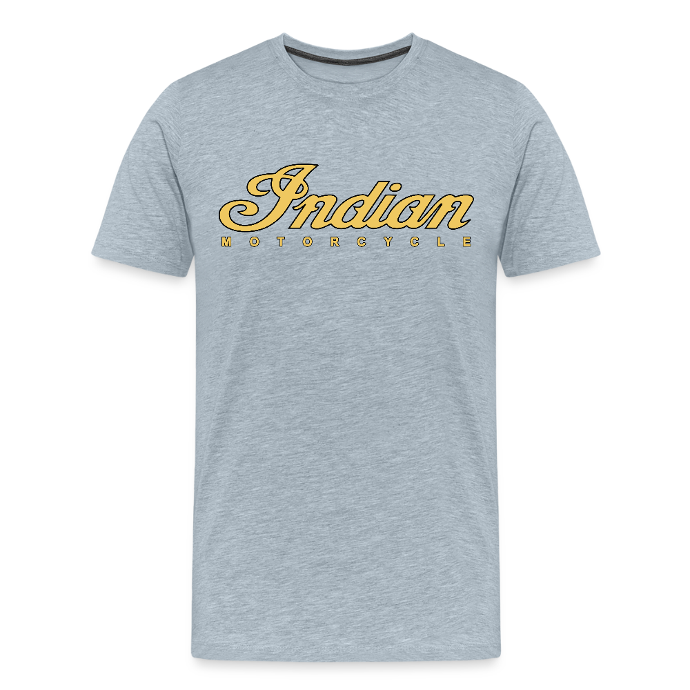 Premium Classic Indian Motorcycle Graphic Shirt - Front and Back Print - heather ice blue