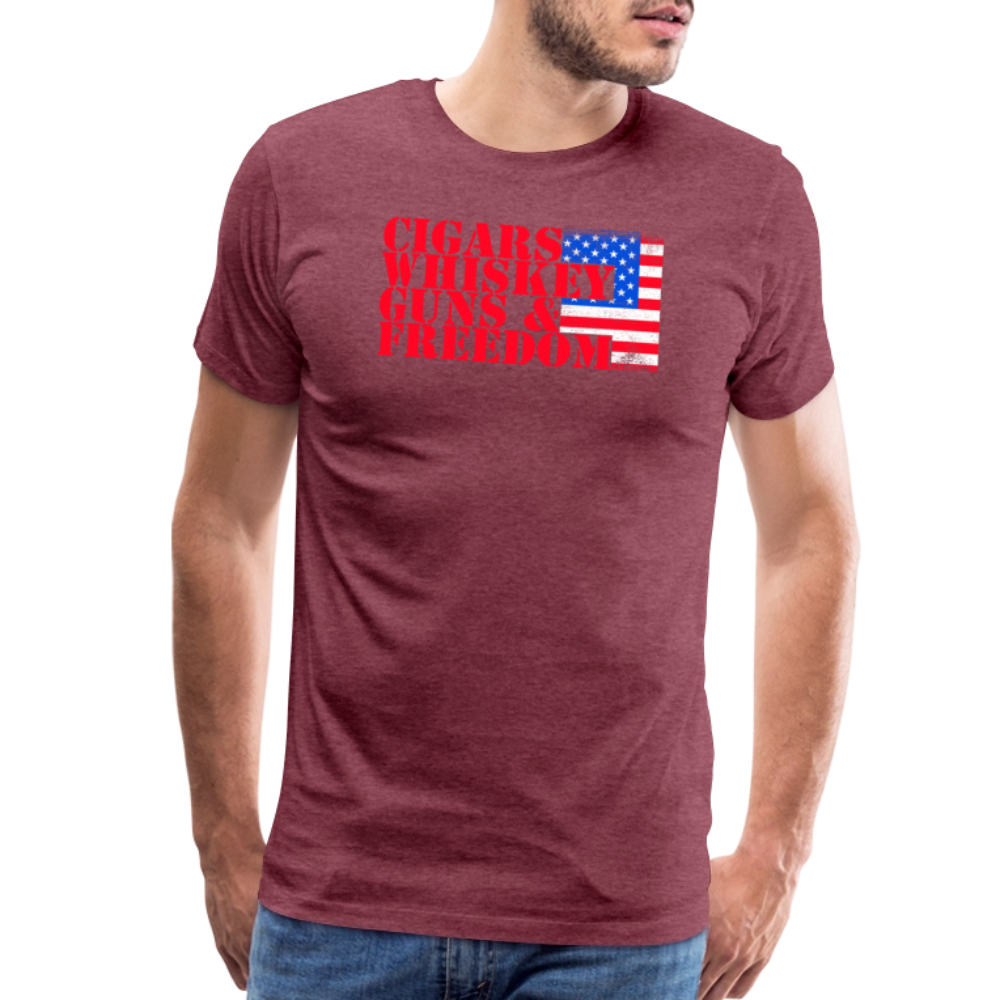 Cigars Whiskey Guns & Freedom by Iron Horse Threads Front Print - heather burgundy