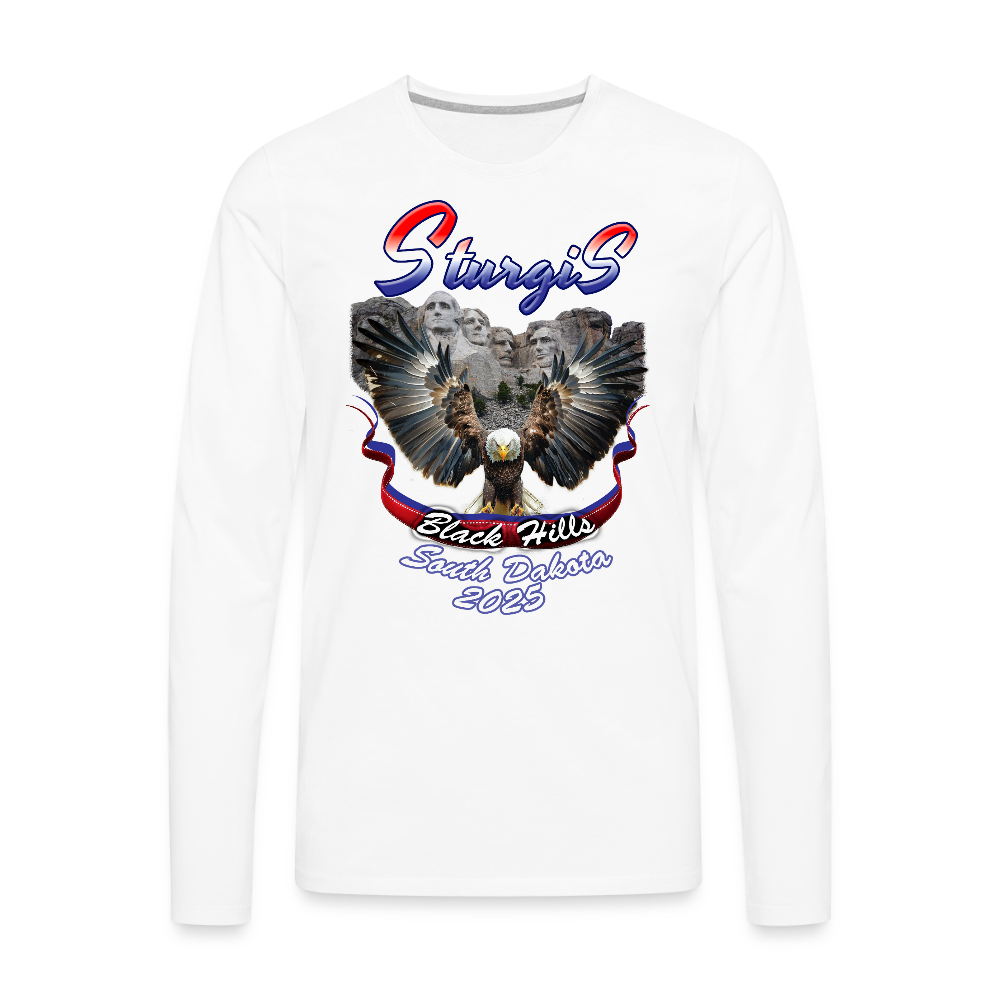 2025 Premium Sturgis Motorcycle Rally Biker Long Sleeve Mount Rushmore and Eagle T-Shirt 85th Anniversary Edition - Front Print - - white