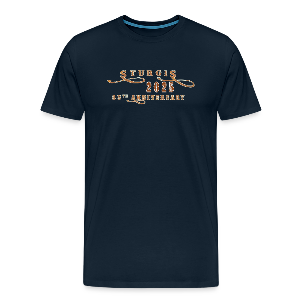 Men's Premium Sturgis Motorcycle Rally 2025 T-Shirt – 85th Anniversary Eagle and Motorcycle Biker Tee -Front and Back Print - deep navy