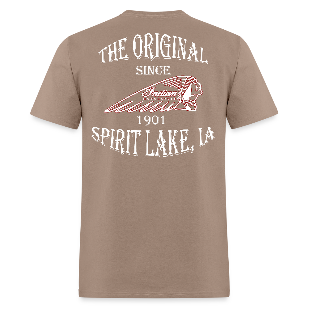Indian Motorcycle-Legends Aren't Made, They're Built Vintage T-shirt - Front and Back Print - brown savana