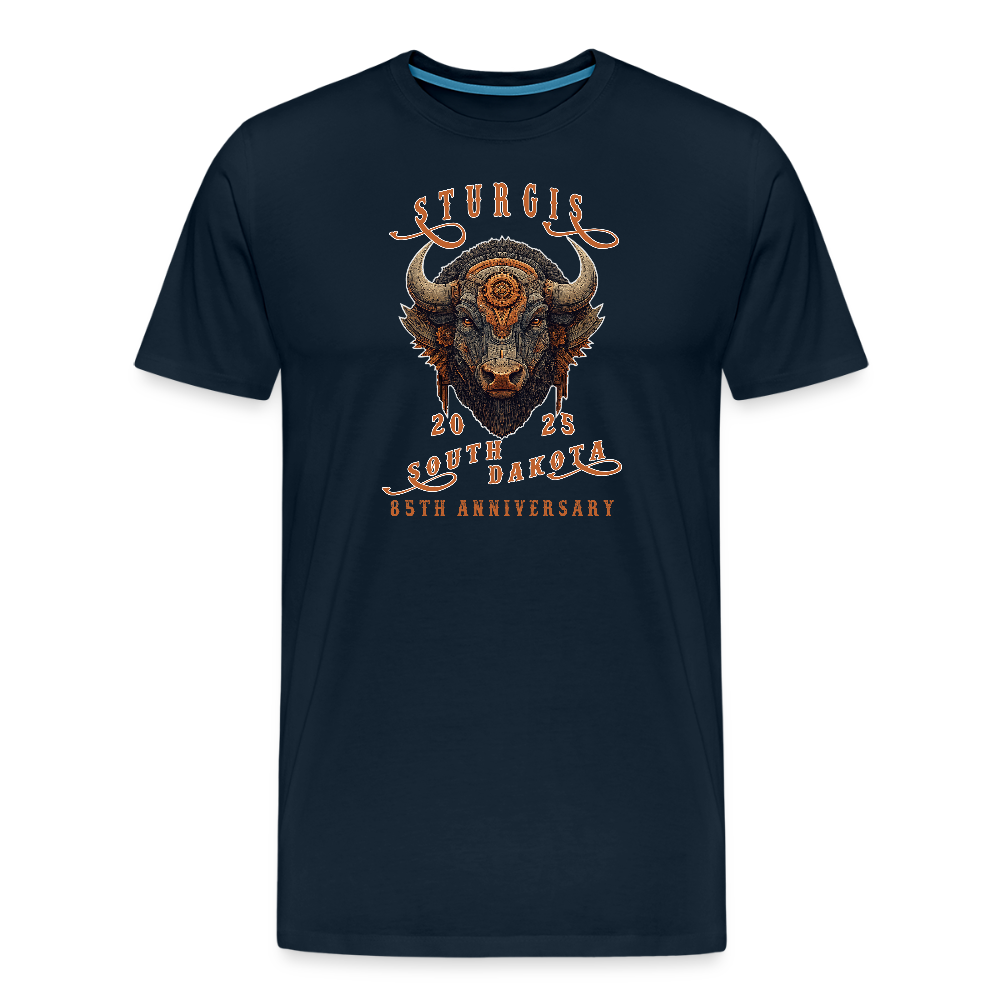 Sturgis Motorcycle Rally 2025 Premium Steampunk Buffalo T-Shirt – 85th Anniversary Steampunk Bison - Front and Back Print - deep navy