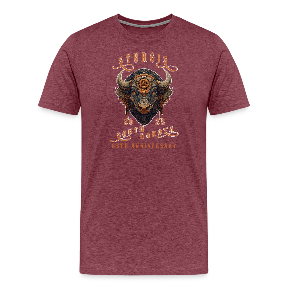 Sturgis Motorcycle Rally 2025 Premium Steampunk Buffalo T-Shirt – 85th Anniversary Steampunk Bison - Front and Back Print - heather burgundy