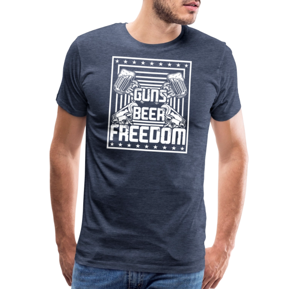 Guns Beer Freedom by Iron Horse Threads Front Print - heather blue