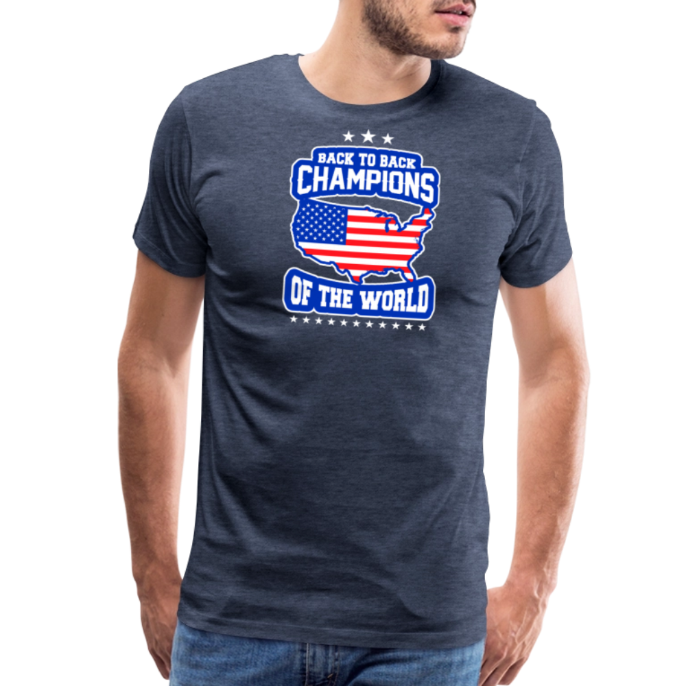 Back to Back Champions of the World by Iron Horse Threads Front Print - heather blue