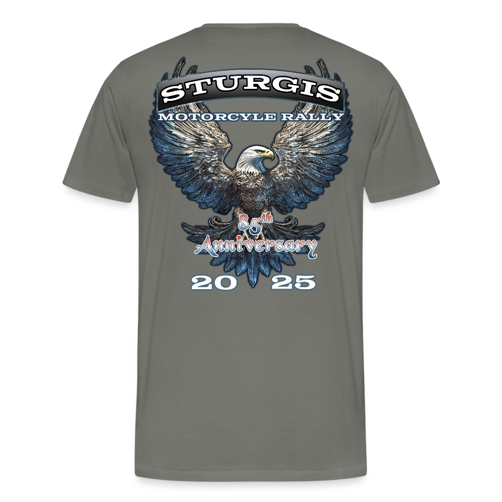 Men's Premium Sturgis Motorcycle Rally 2025 T-Shirt – 85th Anniversary Eagle Biker Tee -Front and Back Print - asphalt gray