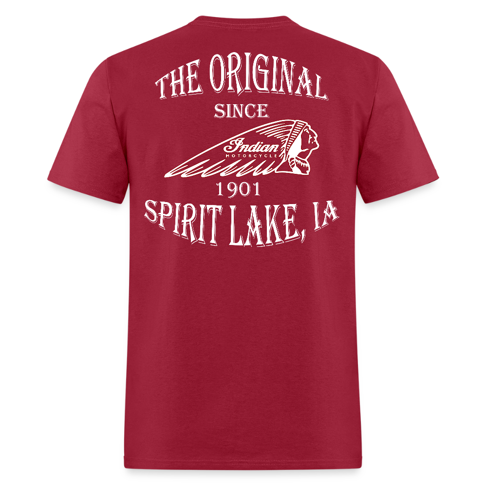Indian Motorcycle-Legends Aren't Made, They're Built Vintage T-shirt - Front and Back Print - dark red