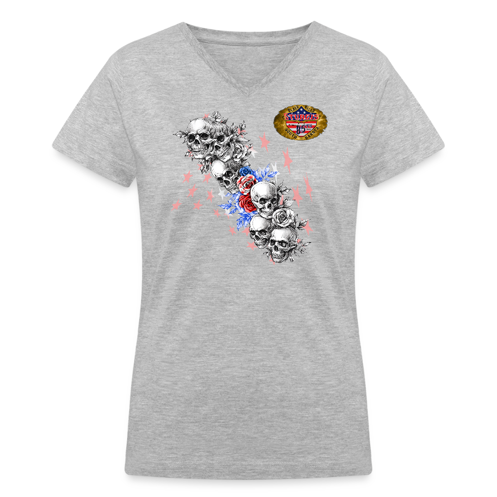 Women’s Premium 2025 Sturgis Motorcycle Rally Skulls and Roses T-Shirt - gray