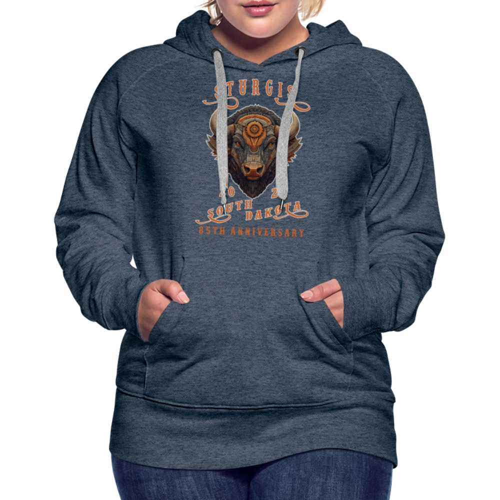 Women’s Premium 2025 Sturgis Motorcycle Rally Hoodie - Front Print - heather denim