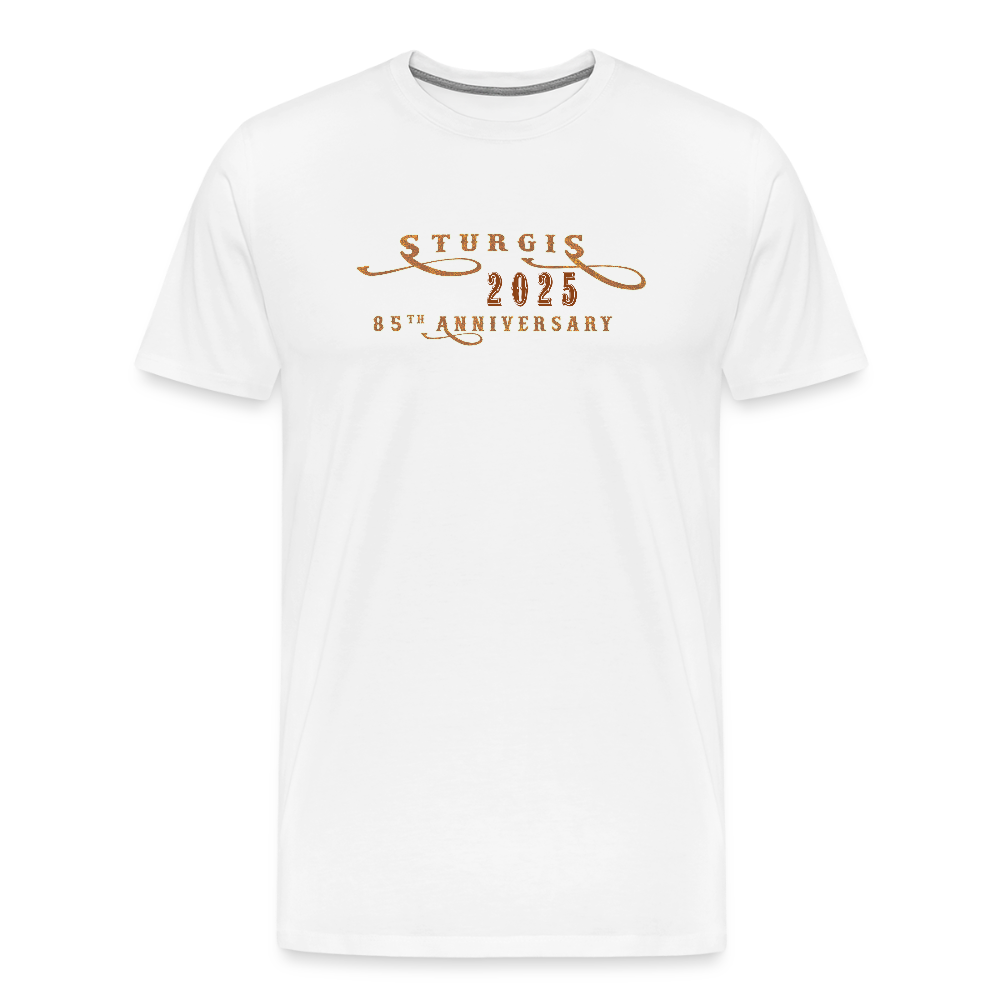 Men's Premium Sturgis Motorcycle Rally 2025 T-Shirt – 85th Anniversary Eagle and Motorcycle Biker Tee -Front and Back Print - white