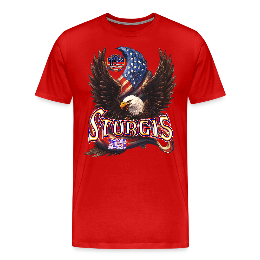 Men's Premium Sturgis Motorcycle Rally 2025 T-Shirt – 85th Anniversary Eagle & Flag Design Biker Tee -Front Print - red