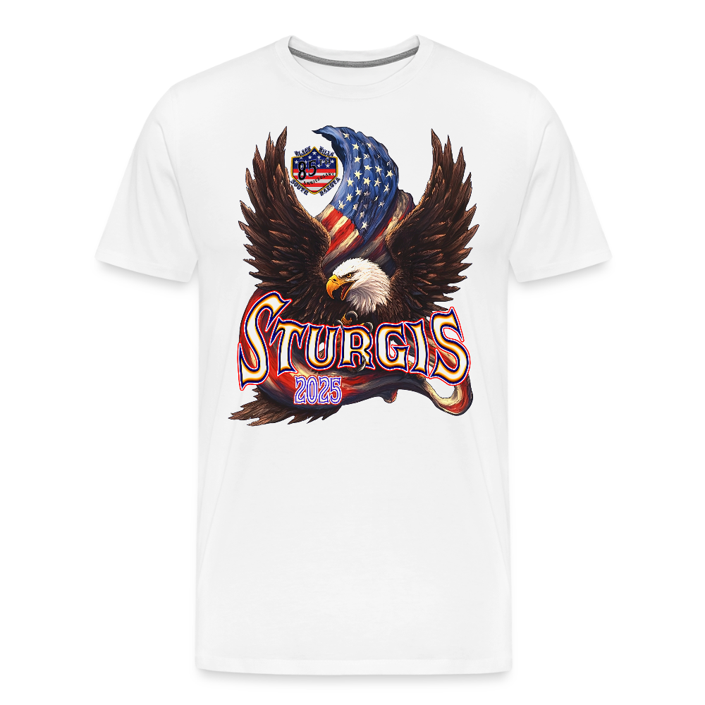 Men's Premium Sturgis Motorcycle Rally 2025 T-Shirt – 85th Anniversary Eagle & Flag Design Biker Tee -Front Print - white