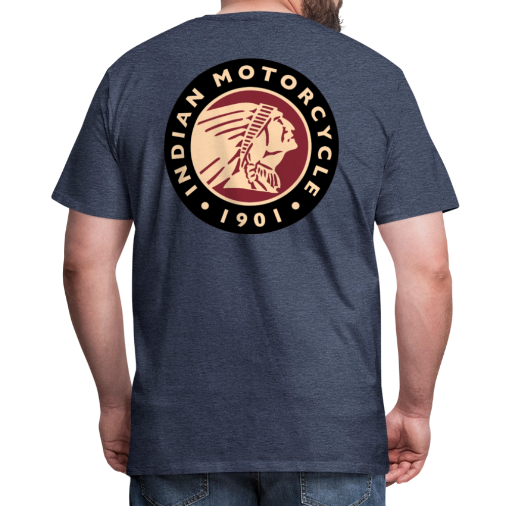 Premium Classic Indian Motorcycle Graphic Shirt - Front and Back Print - heather blue