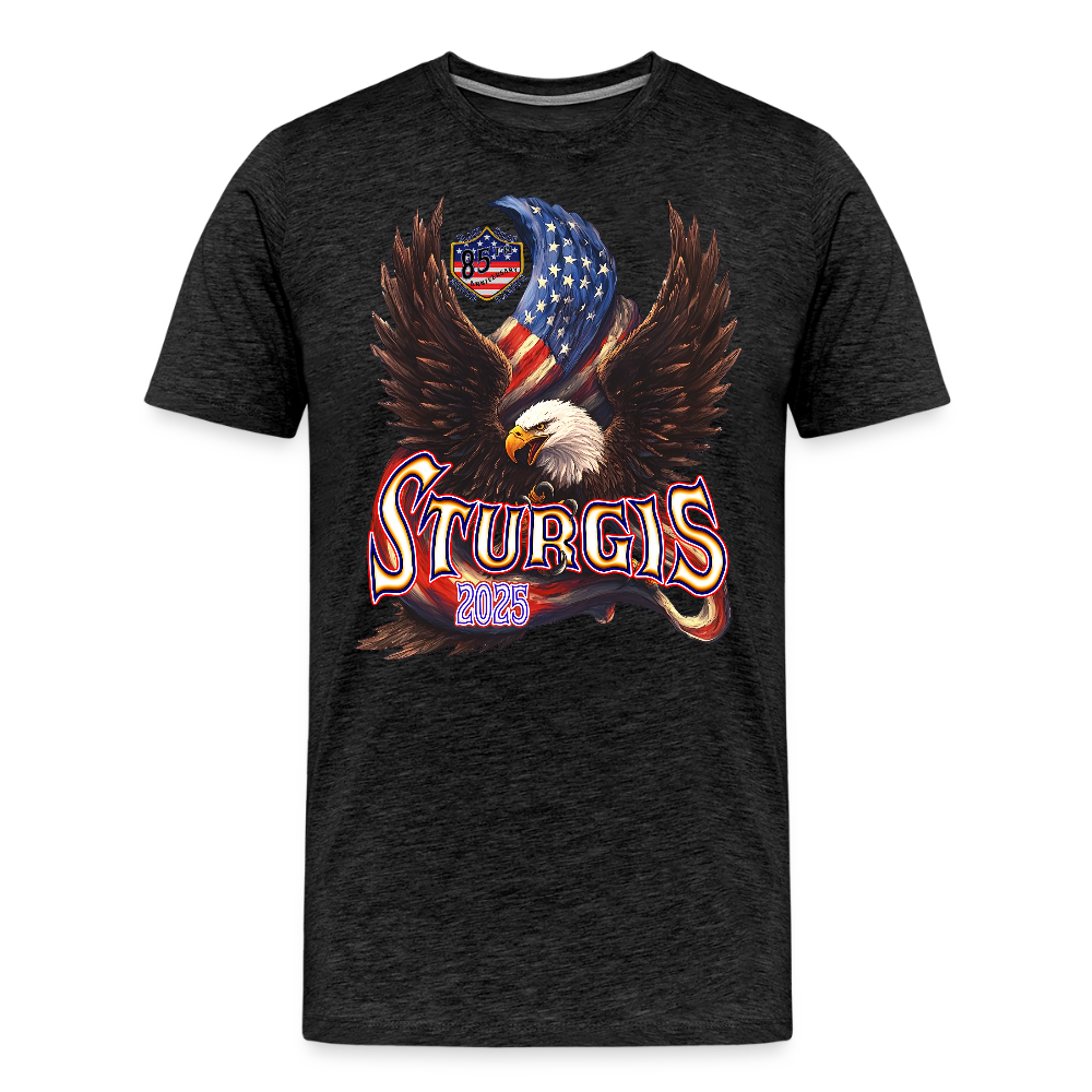 Men's Premium Sturgis Motorcycle Rally 2025 T-Shirt – 85th Anniversary Eagle & Flag Design Biker Tee -Front Print - charcoal grey