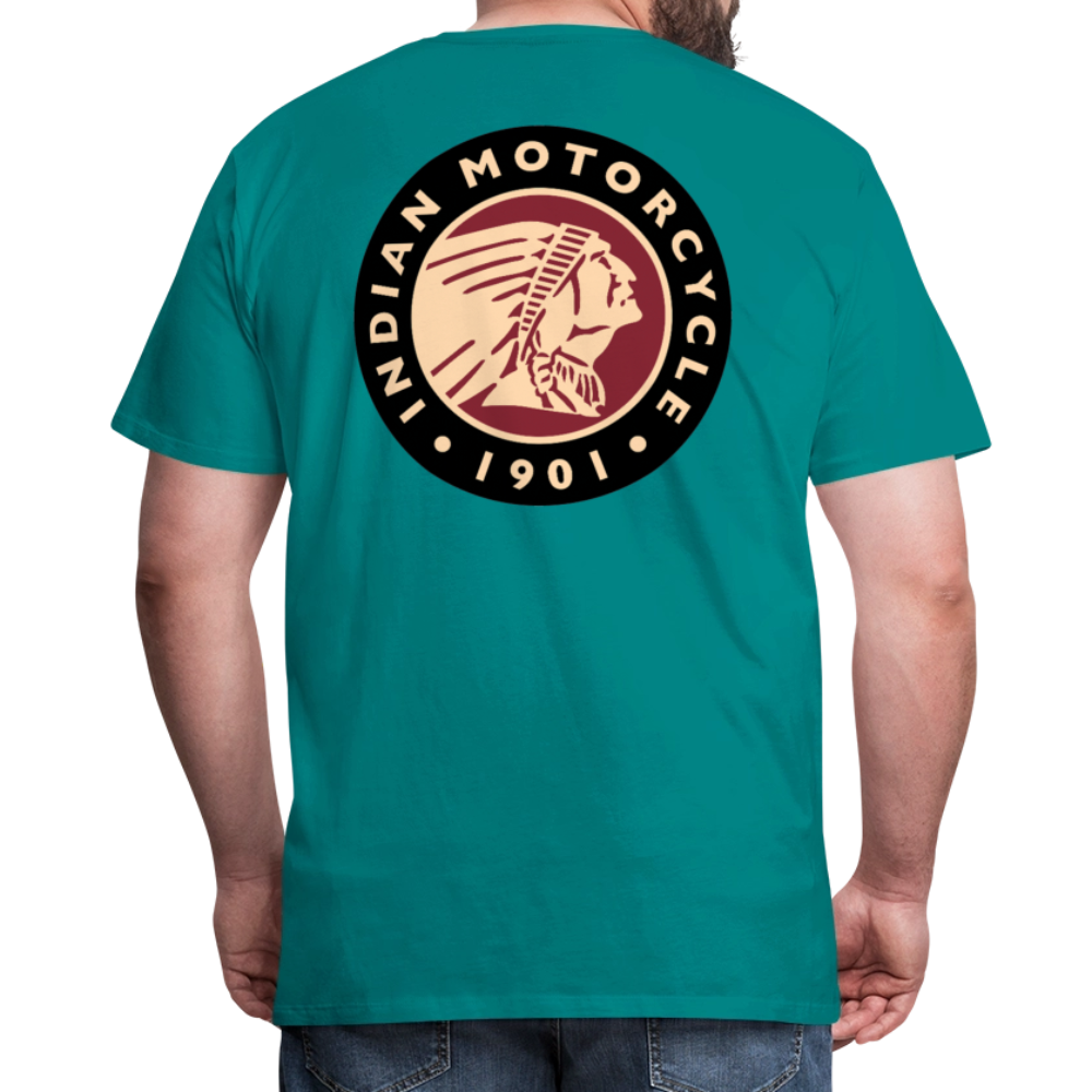 Premium Classic Indian Motorcycle Graphic Shirt - Front and Back Print - teal