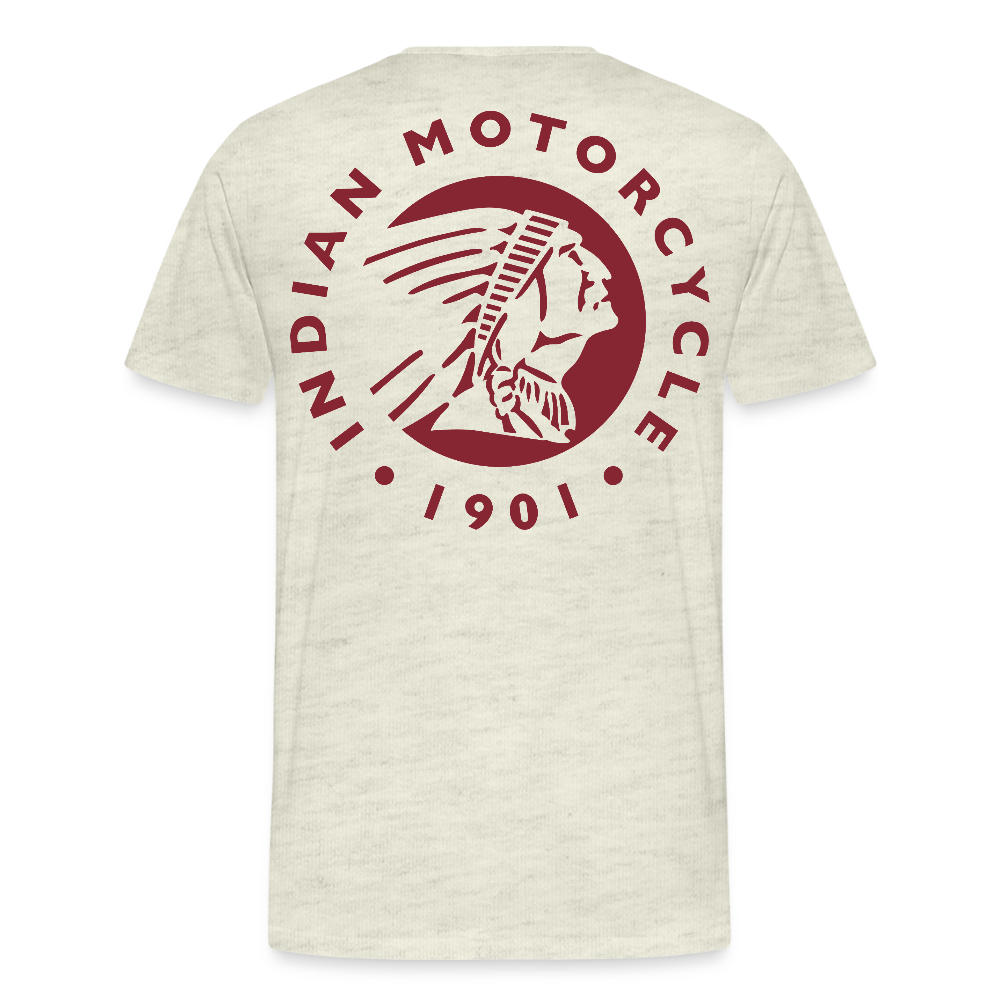 Premium Classic Indian Motorcycle Graphic Shirt - Front and Back Print - heather oatmeal