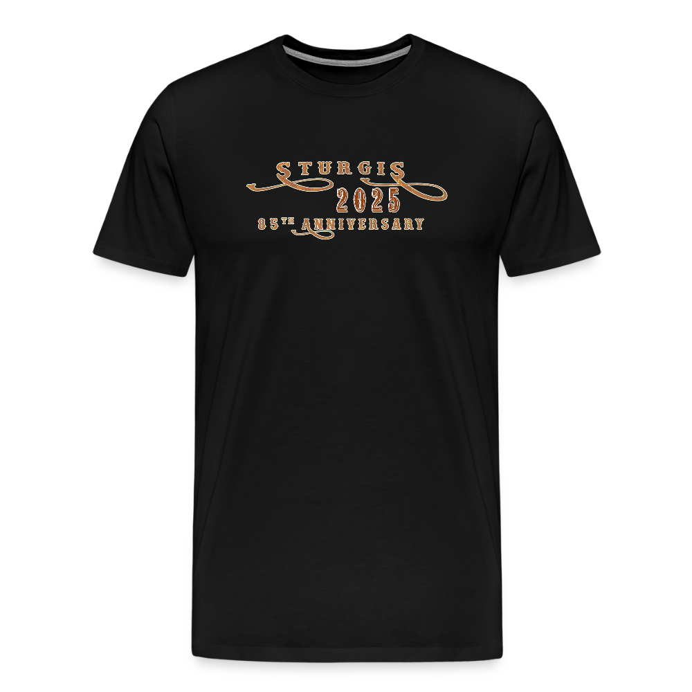 Men's Premium Sturgis Motorcycle Rally 2025 T-Shirt – 85th Anniversary Eagle and Motorcycle Biker Tee -Front and Back Print - black