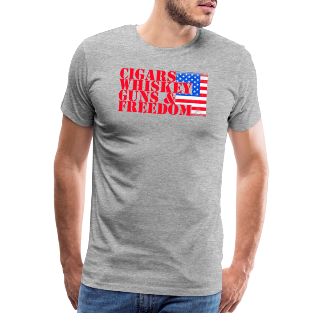 Cigars Whiskey Guns & Freedom by Iron Horse Threads Front Print - heather gray