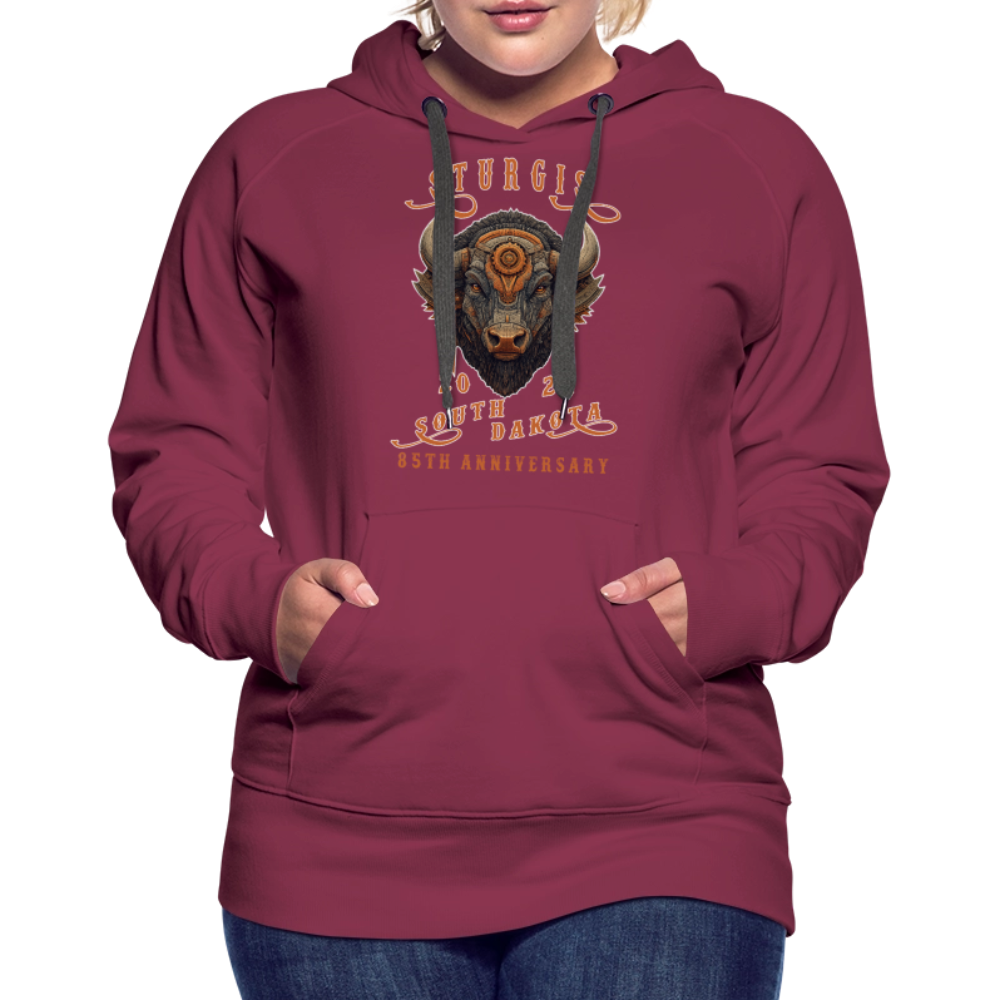 Women’s Premium 2025 Sturgis Motorcycle Rally Hoodie - Front Print - burgundy