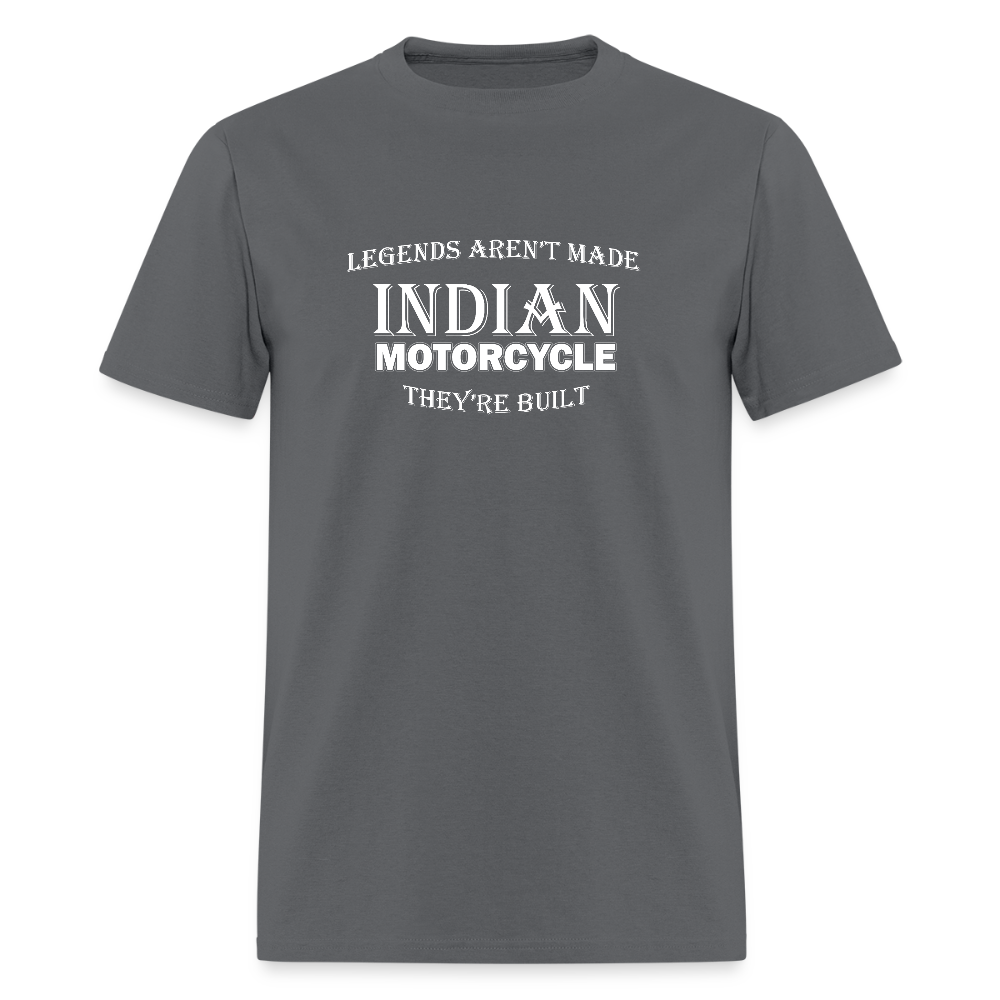 Indian Motorcycle-Legends Aren't Made, They're Built Vintage T-shirt - Front and Back Print - charcoal