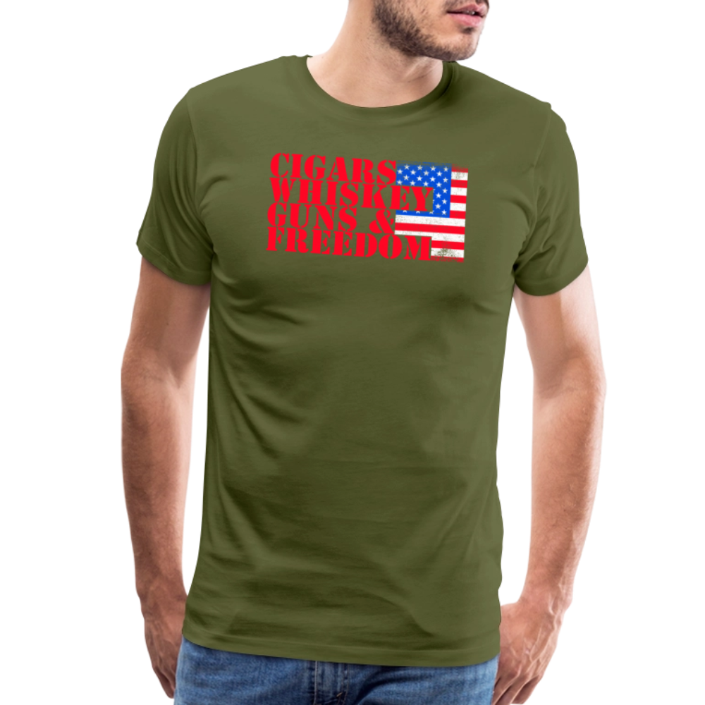 Cigars Whiskey Guns & Freedom by Iron Horse Threads Front Print - olive green