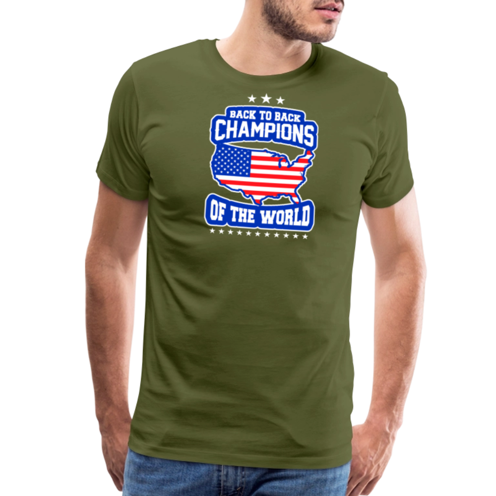Back to Back Champions of the World by Iron Horse Threads Front Print - olive green