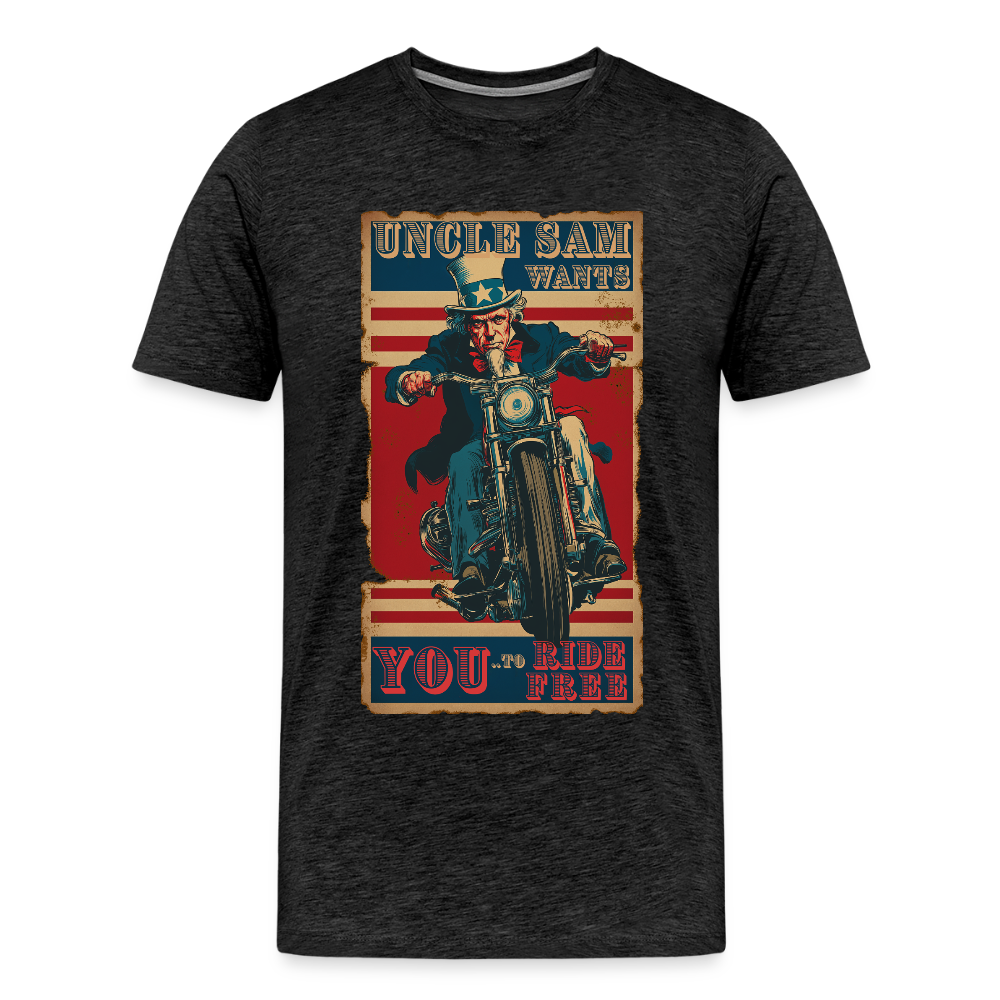 “Uncle Sam Wants YOU to Ride Free” Vintage Biker Tee – Patriotic 4th of July Graphic Shirt - charcoal grey