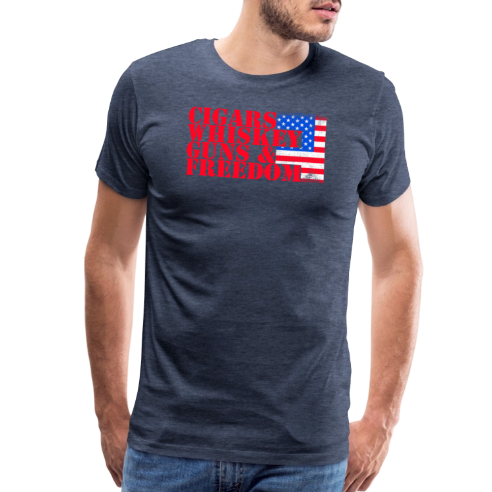 Cigars Whiskey Guns & Freedom by Iron Horse Threads Front Print - heather blue