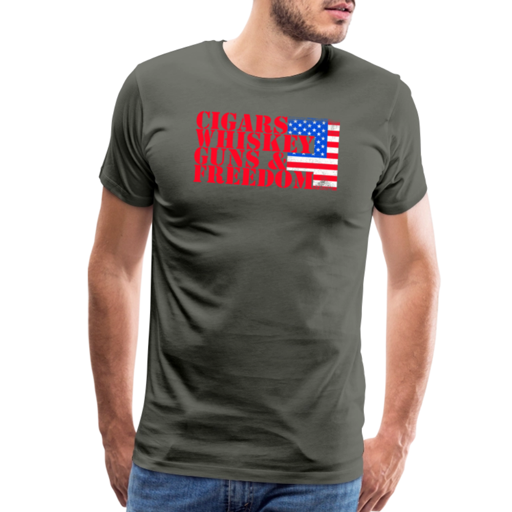 Cigars Whiskey Guns & Freedom by Iron Horse Threads Front Print - asphalt gray