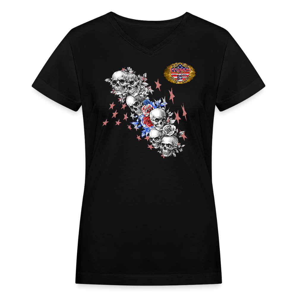 Women’s Premium 2025 Sturgis Motorcycle Rally Skulls and Roses T-Shirt - black
