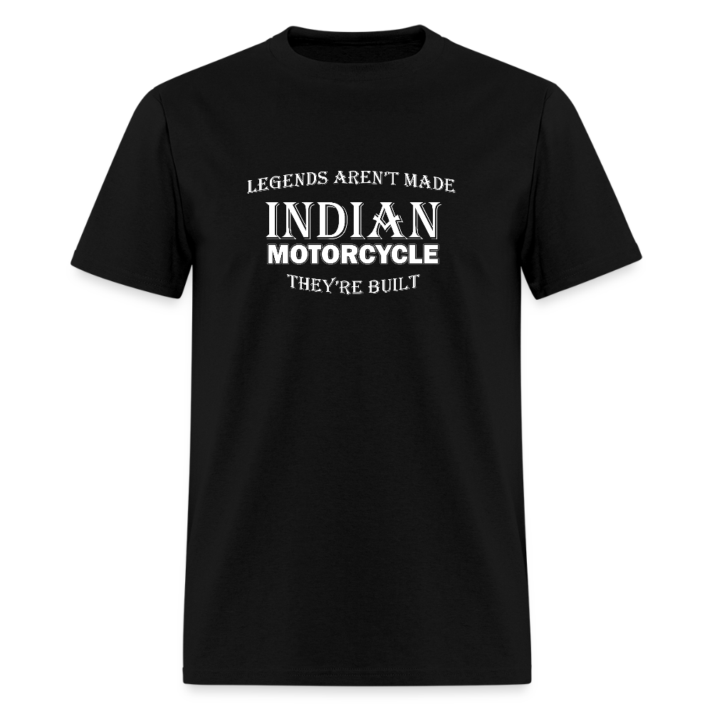 Indian Motorcycle-Legends Aren't Made, They're Built Vintage T-shirt - Front and Back Print - black
