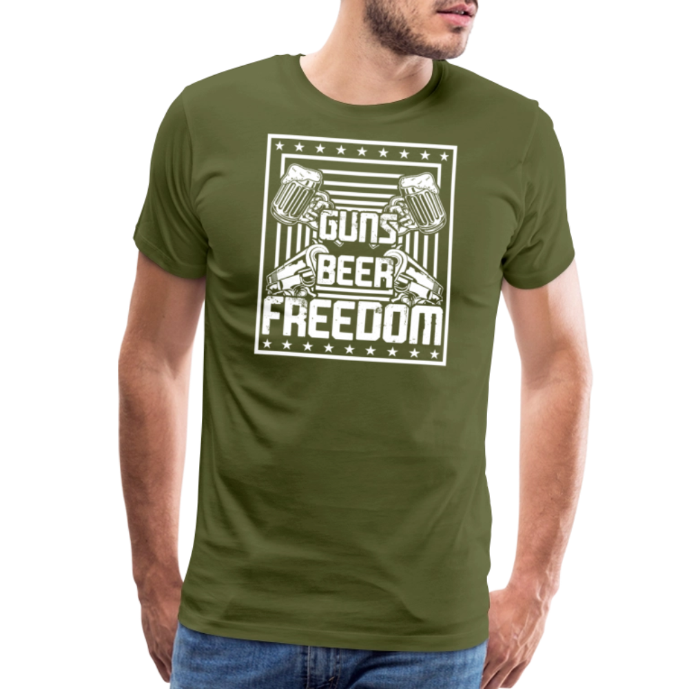 Guns Beer Freedom by Iron Horse Threads Front Print - olive green