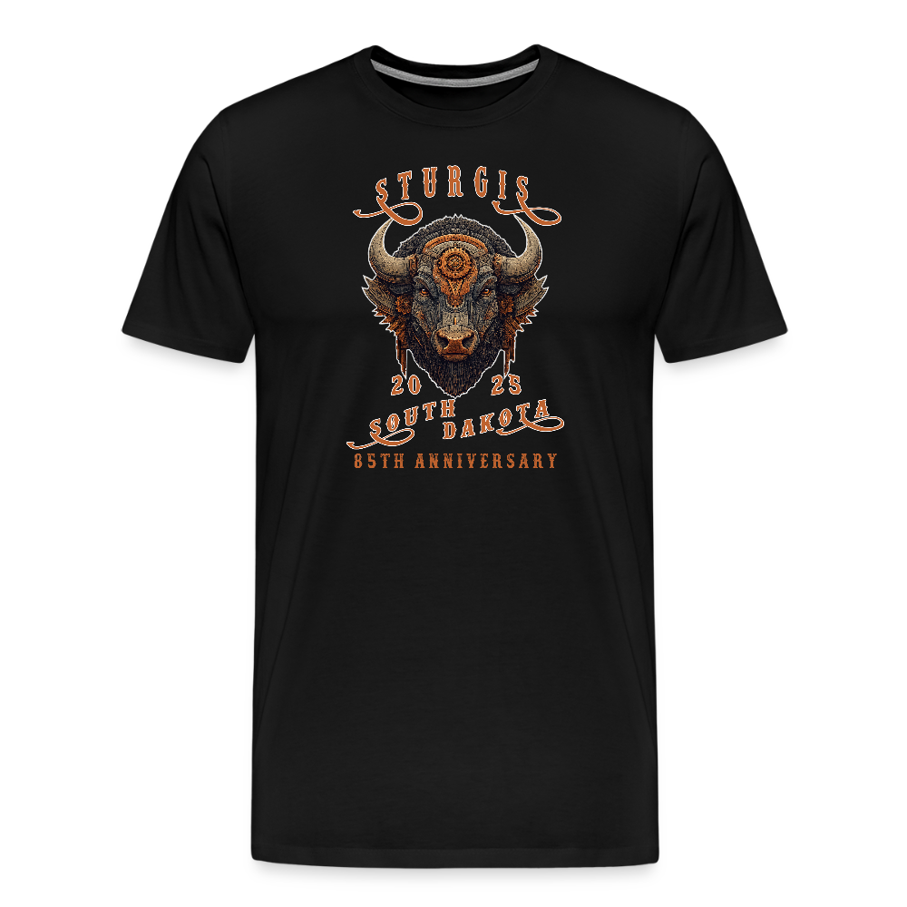 Sturgis Motorcycle Rally 2025 Premium Steampunk Buffalo T-Shirt – 85th Anniversary Steampunk Bison - Front and Back Print - black