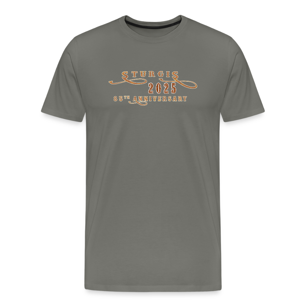 Men's Premium Sturgis Motorcycle Rally 2025 T-Shirt – 85th Anniversary Eagle and Motorcycle Biker Tee -Front and Back Print - asphalt gray