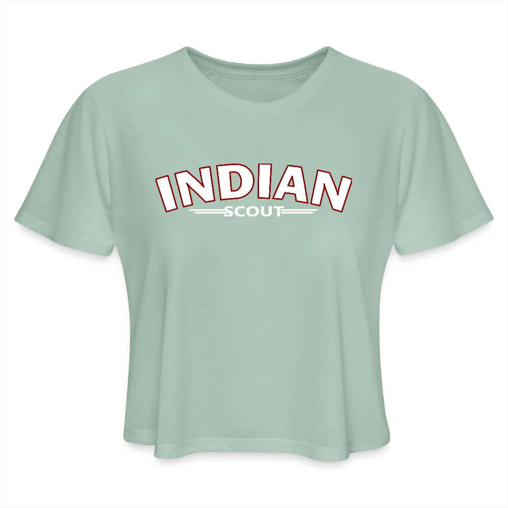 Indian Scout Premium Women's Cropped T-Shirt - Front Print - dusty mint blue