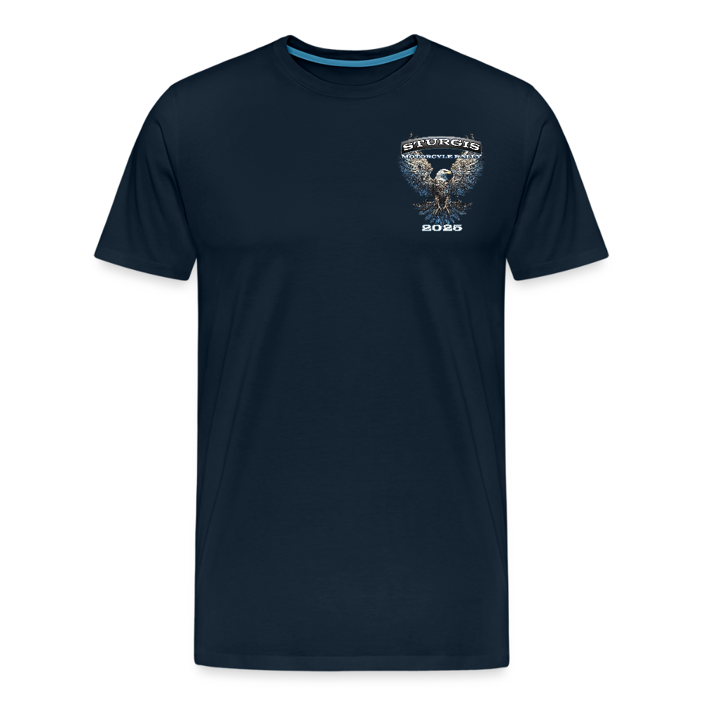 Men's Premium Sturgis Motorcycle Rally 2025 T-Shirt – 85th Anniversary Eagle Biker Tee -Front and Back Print - deep navy