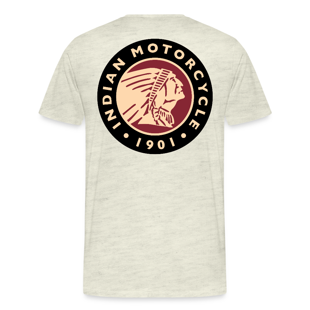 Premium Classic Indian Motorcycle Graphic Shirt - Front and Back Print - heather oatmeal