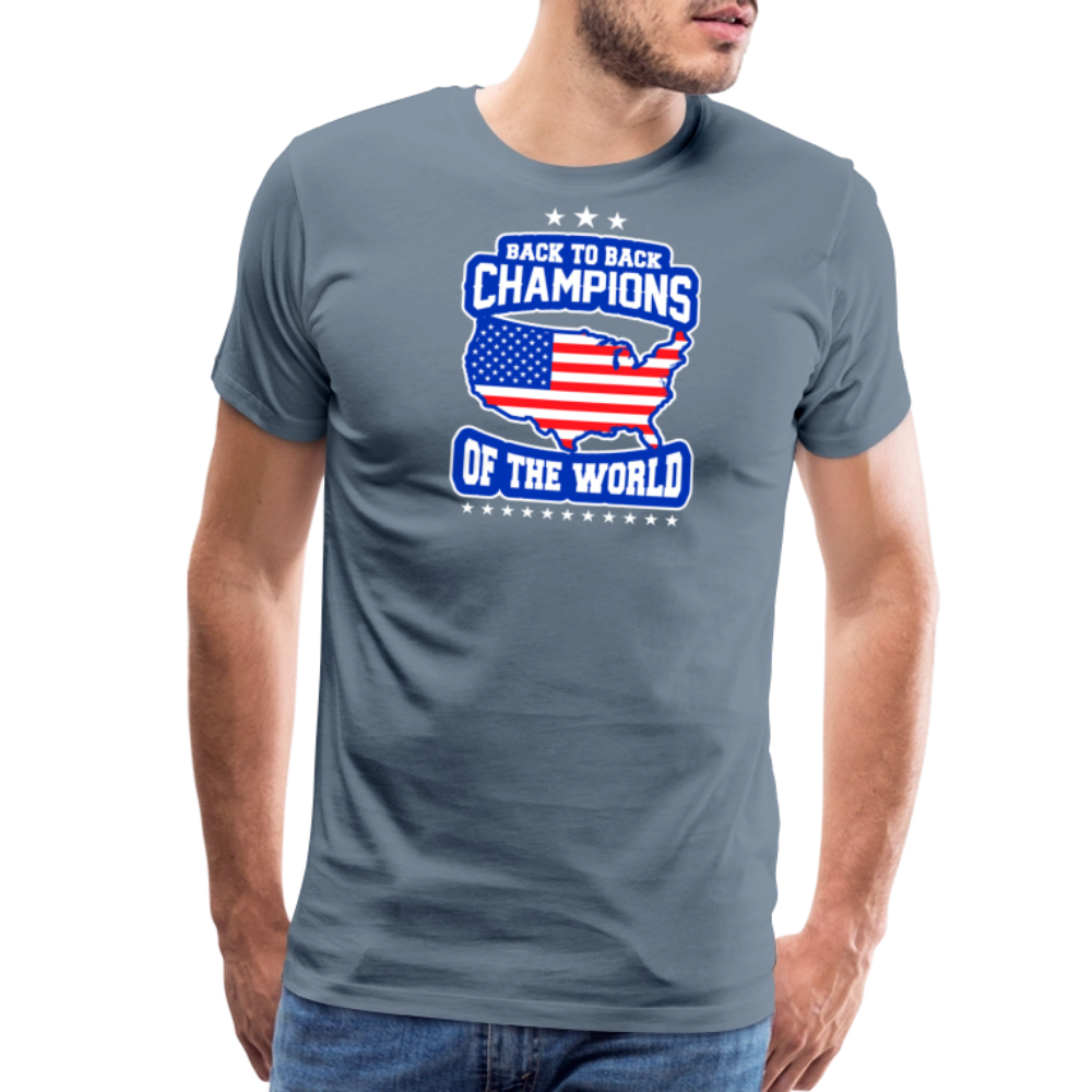 Back to Back Champions of the World by Iron Horse Threads Front Print - steel blue