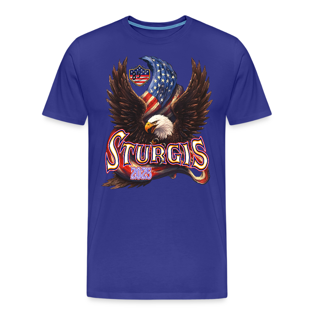 Men's Premium Sturgis Motorcycle Rally 2025 T-Shirt – 85th Anniversary Eagle & Flag Design Biker Tee -Front Print - royal blue