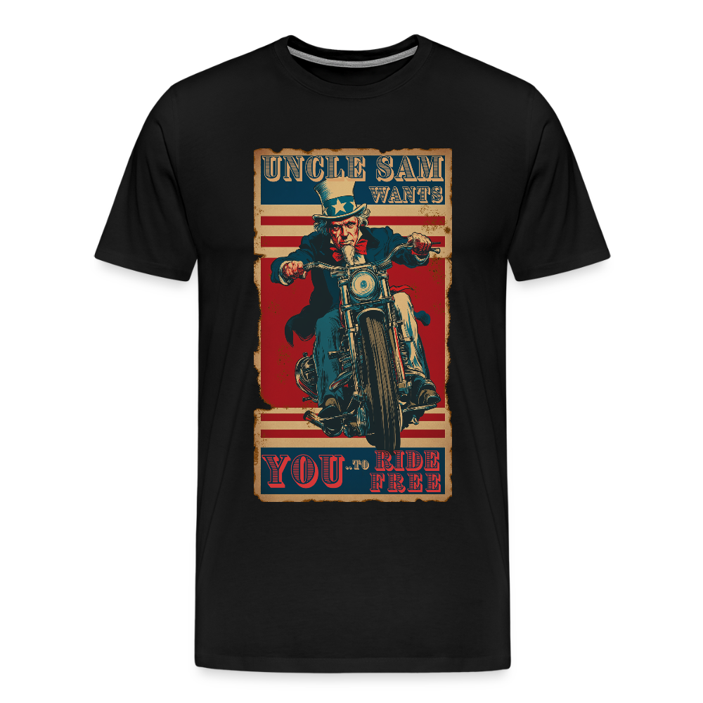 “Uncle Sam Wants YOU to Ride Free” Vintage Biker Tee – Patriotic 4th of July Graphic Shirt - black